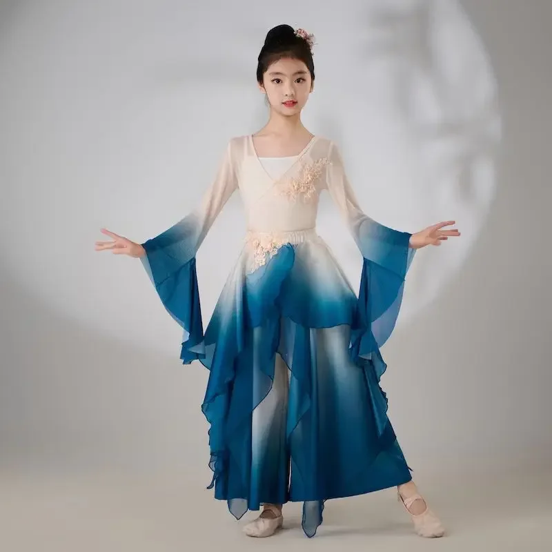 children's classical dance costume flowing new gradient gauze long dress traditional chinese dance practice hanfu dress set