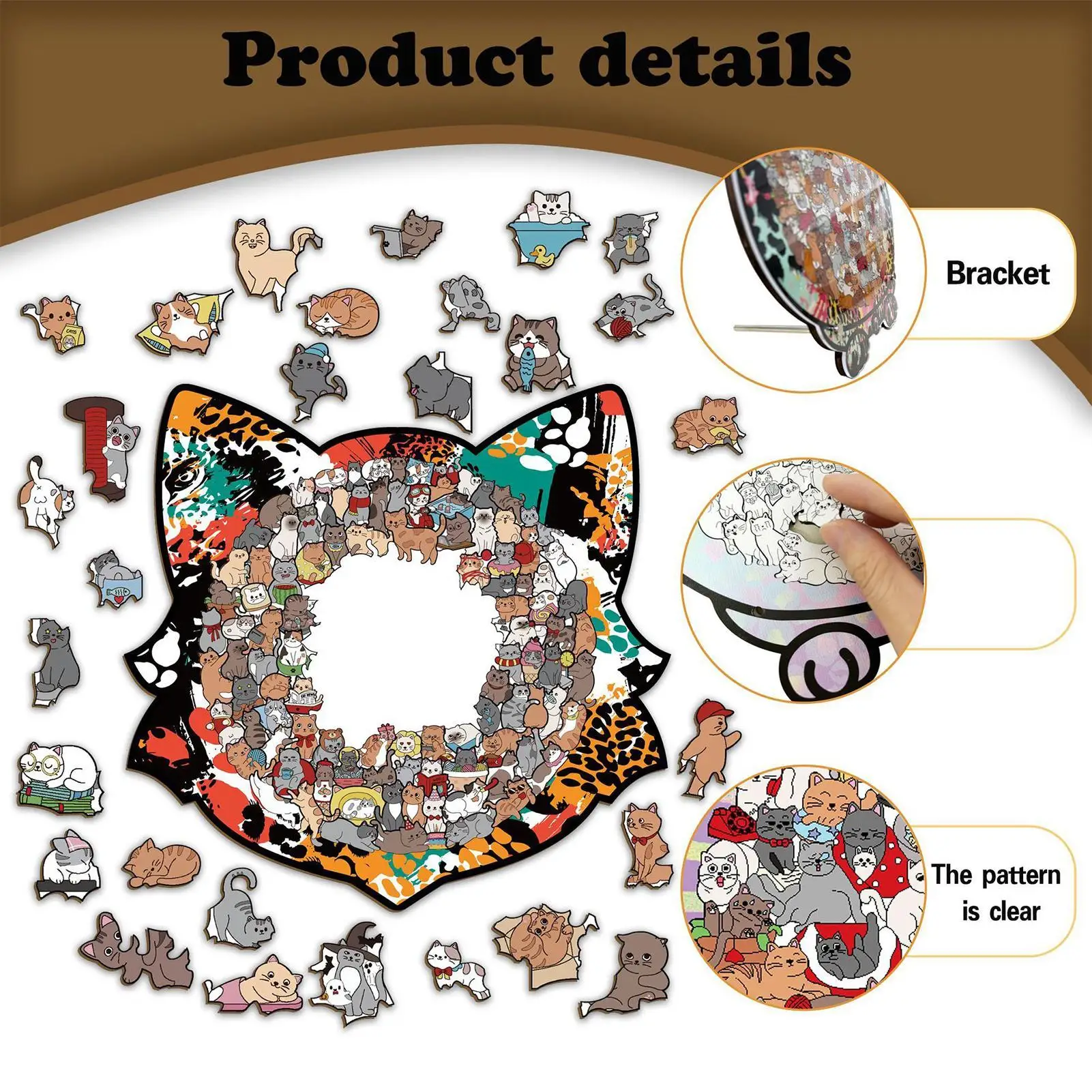 Puzzle in legno a forma di gatto Pezzi unici irregolari di puzzle Gioco Regali di Natale di compleanno per gli amanti dei gatti Decorazioni per la casa