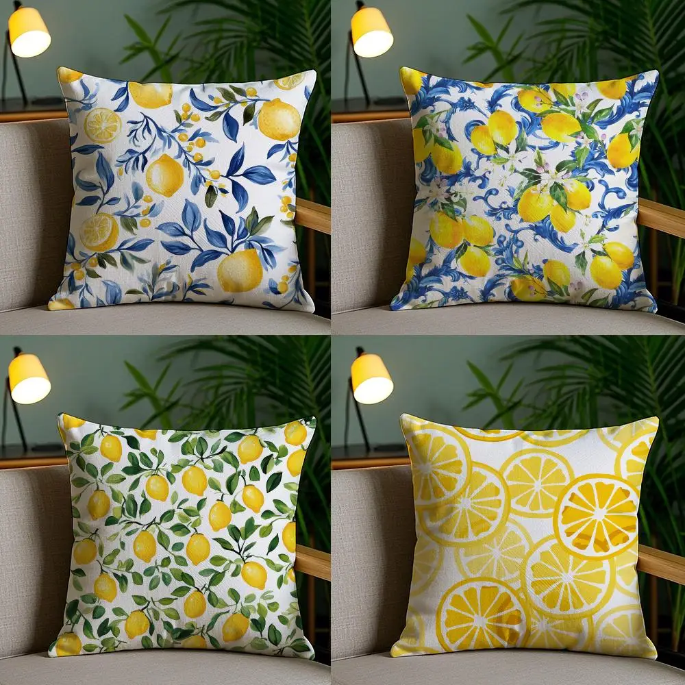 Lemon Pattern Plant Cushion Cover Cushion Cover Soft Washable Pillow Case Multi-Scene For Couch Bed Travel Office Use