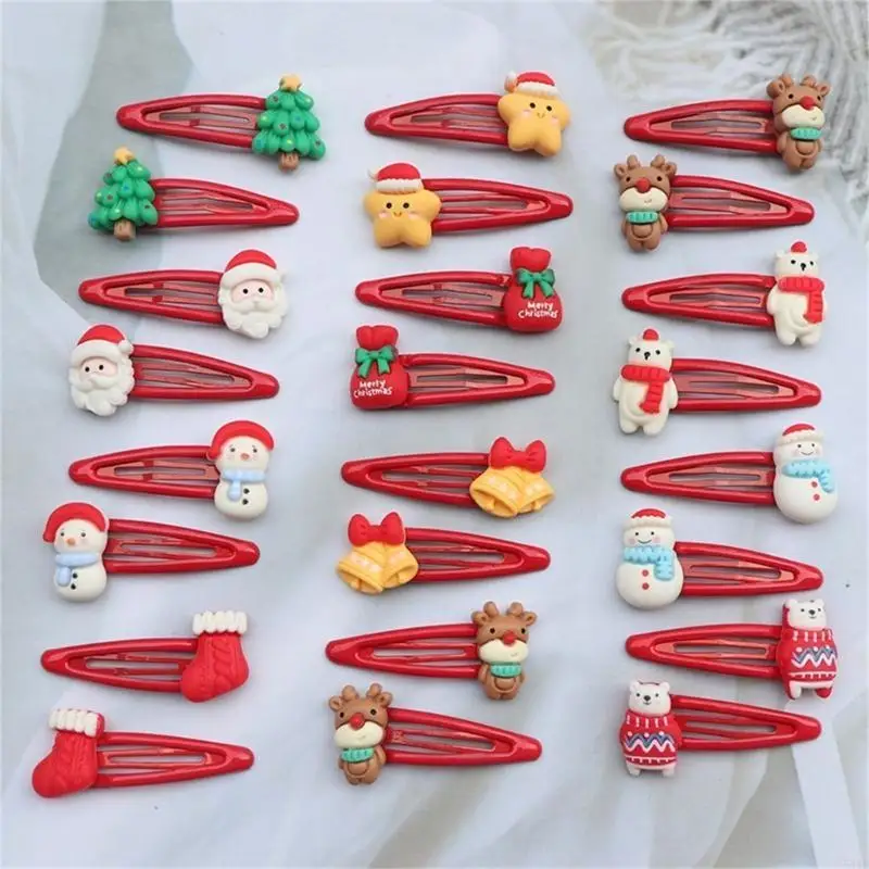 581F Paquete 10/8 Uds. Pinzas navideñas para cabello para niñas con diseño tema navideño, accesorios divertidos para