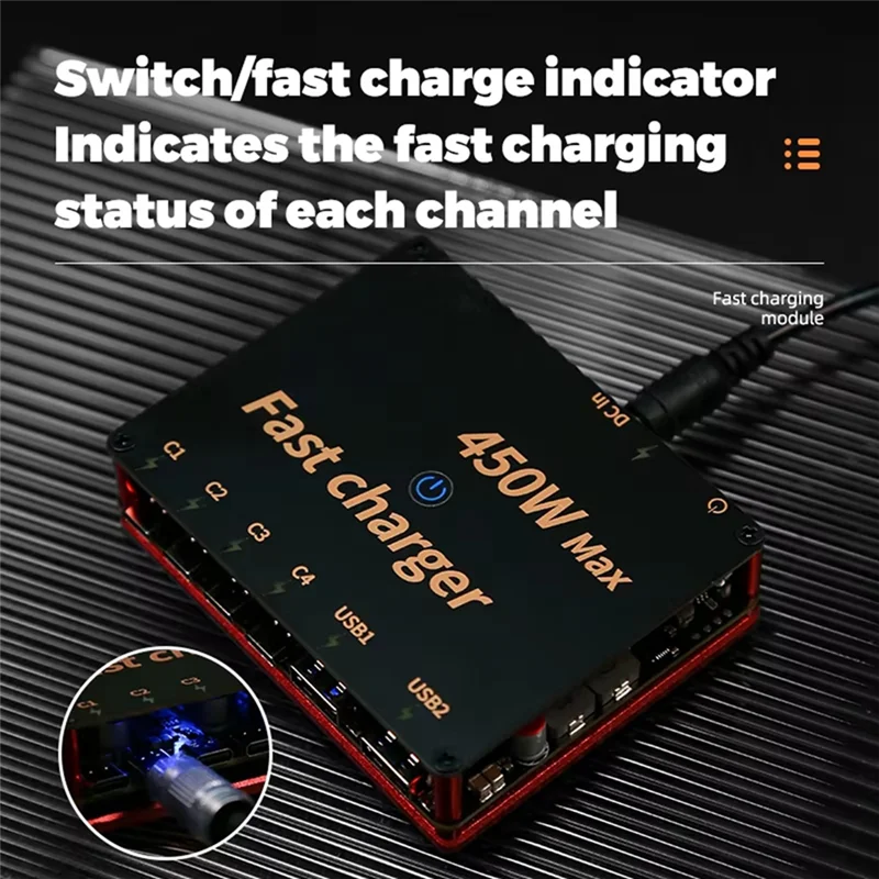 450W Six-Way High Power Simple CNC Quick Charge Indicator Shell Mechanical Style Fast Charging Desktop Charger-B12B