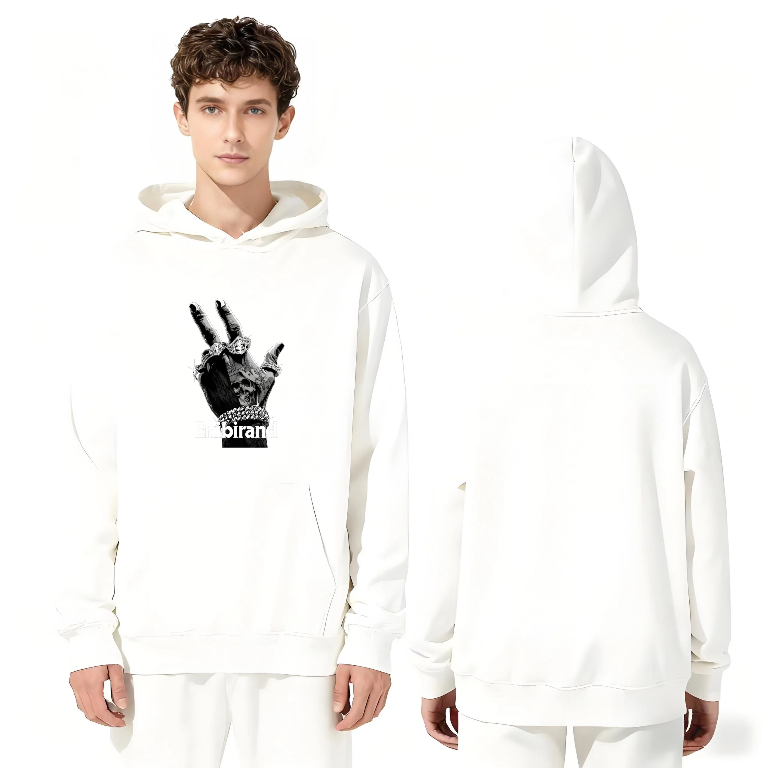 ملابس الشارع العصرية الجديدة y2K لعام 2025 من Lee موضة فضفاضة غير رسمية 300 جرام بقلنسوة ثقيلة مجوهرات ماسية كاملة مطبوعة على شكل جمجمة