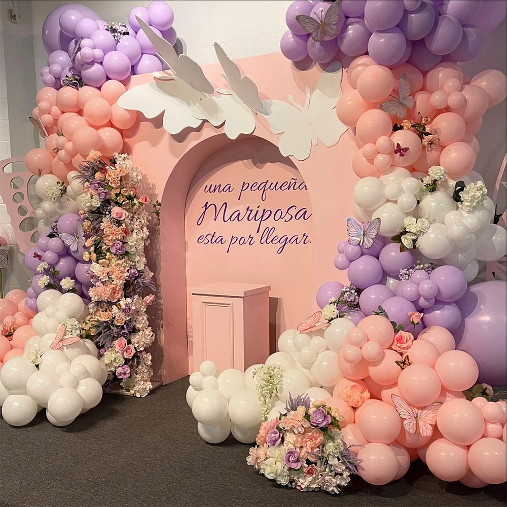 Purple Pink Balloon Wreath Arch Set, 107pcs Butterfly Purple Balloon Wreath Set 12/10/5 