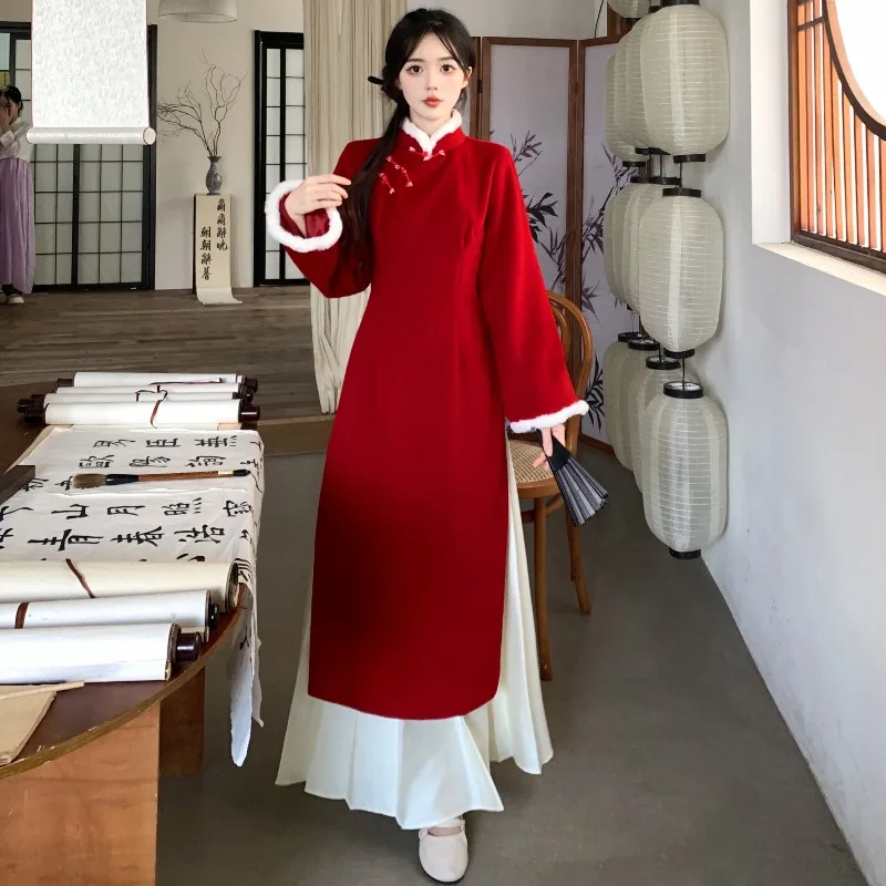 

Kierkegaardian Redemption Длинный Cheongsam Overtime Размер Юбка с конским лицом Комплект в стиле эпохи Республики Темно-зимний романтический новый китайский A