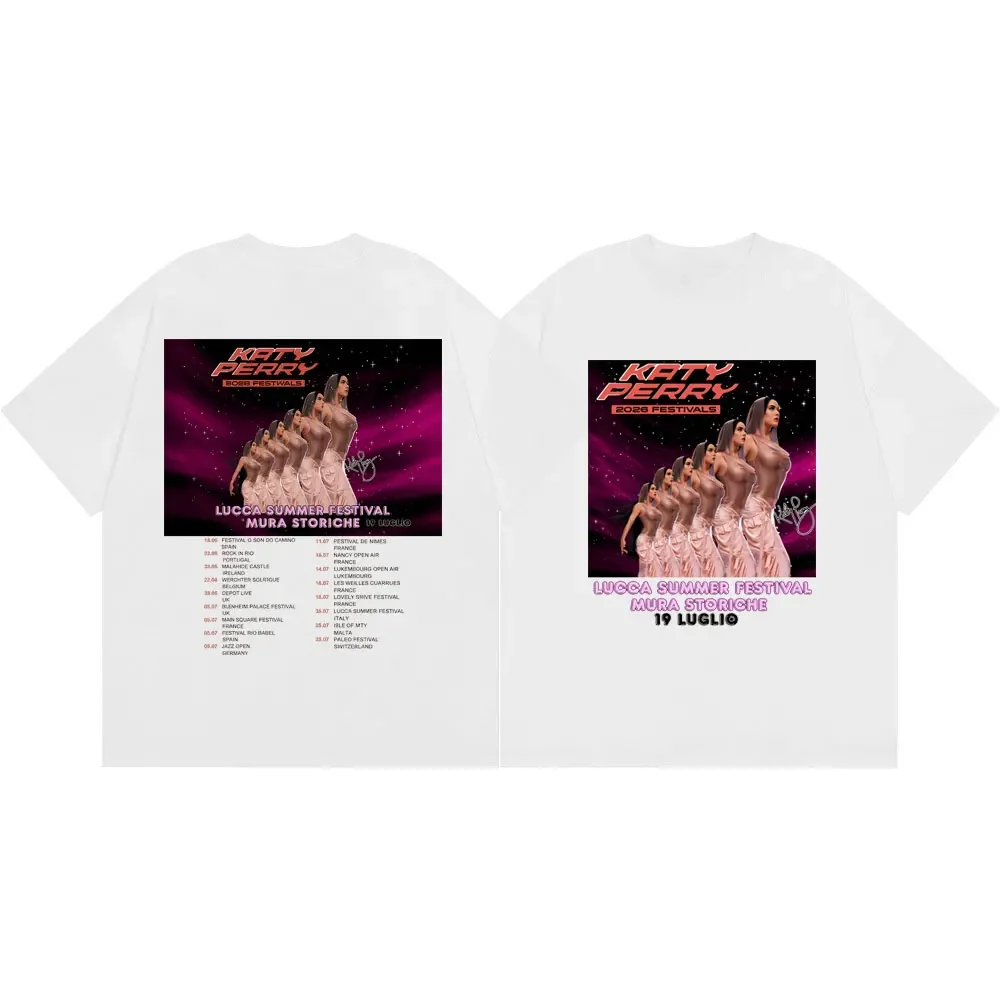 Camisetas gráficas Katy Perry 2026 Fastivals Tour para hombre y mujer, camisetas de manga corta de estilo rock, camiseta informal holgada de algodón para verano