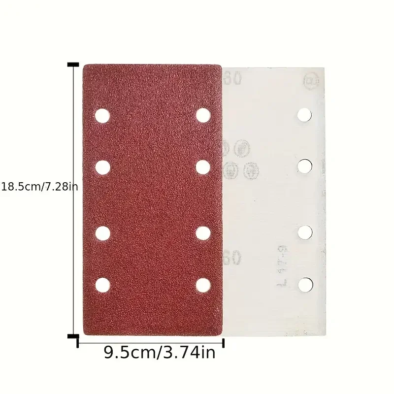 40Pcs 8-Hole Rectangular Sanding Pad 93×185mm Square Sandpaper Assorted 60-1000 Grit Abrasive Sheets for Wood Metal Craft Polish