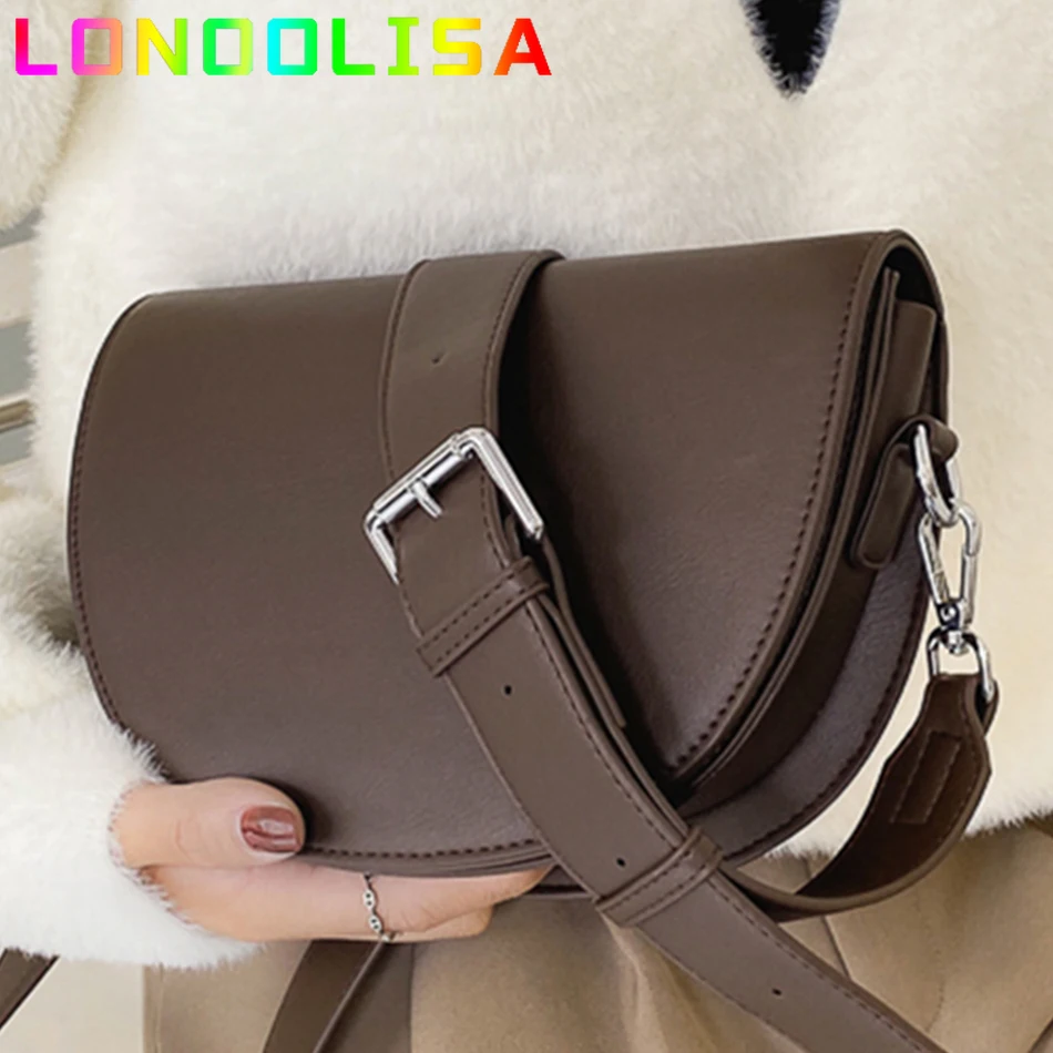 Retro Solid Color Saddle Bag High Quality Leather Shoulder Bags for Women 2024 New Simple Ladies Crossbody Bag Designer Handbags