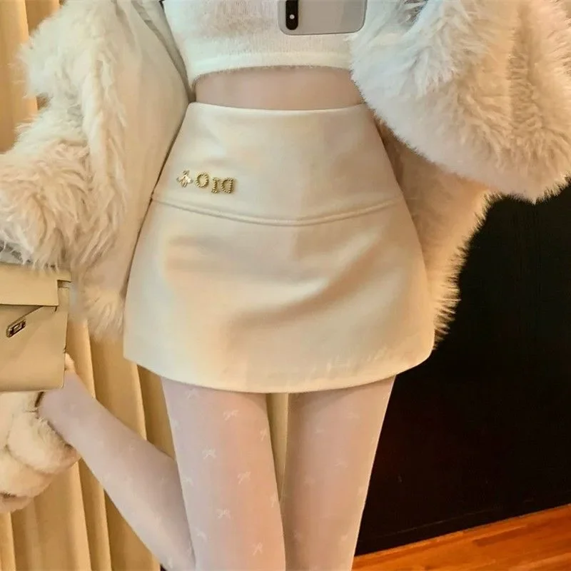 

New Summer Elegant Split Mini Skirt Women High Waist A-Line Patchwork Solid Short Skirt Diamond Runway Harajuku Y2k