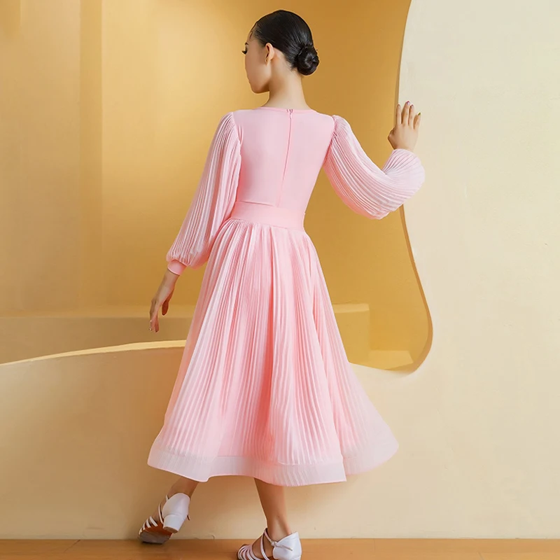 Pink Ballroom Dance Dress Girls Standard Waltz Competition Clothes Kids Tango Modern Dancing Show Clothing Winter Dancewear 1865