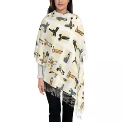 Women's Tassel Scarf Heads Up Cream Greyhound Large Winter Fall Shawl and Wrap Animal Dog Daily Wear Pashmina Scarves