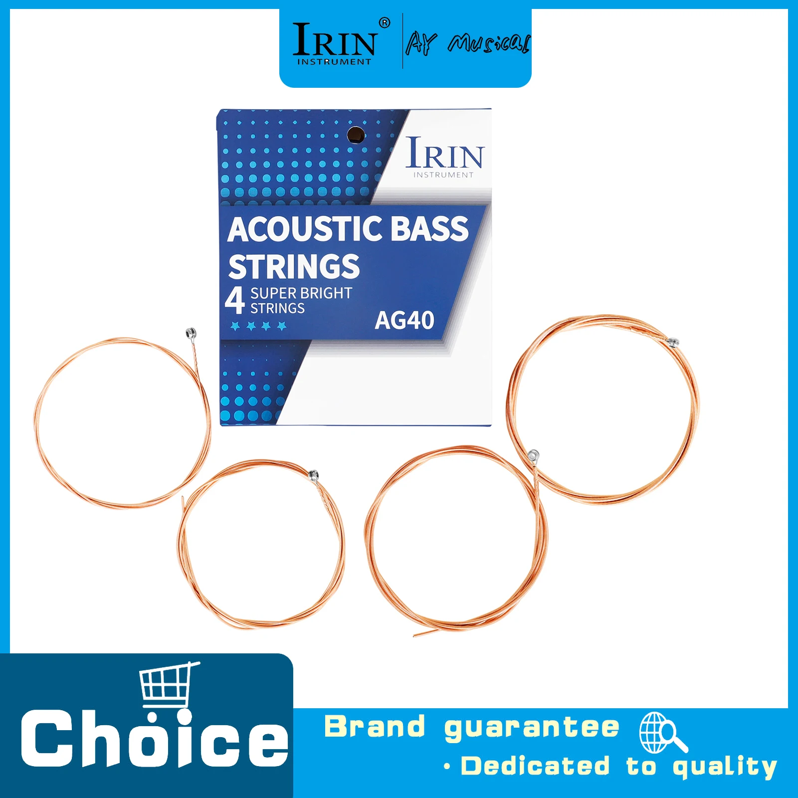 AG40 4 String Acoustic Bass Strings Anti-Rust Protective Coating Bright Clear Tone for Acoustic Bass Daily Practice Band Shows