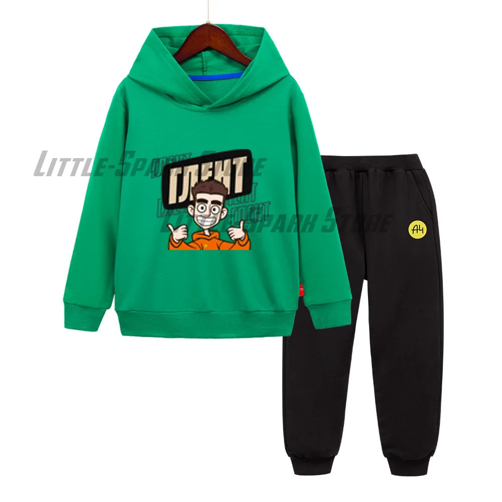 Children Hoodies Merch A4 ГЛЕНТ Blue Hooded sweatshirts Pants Suit Cotton Kids clothing Tops Boy Girl Hoodies Pullover