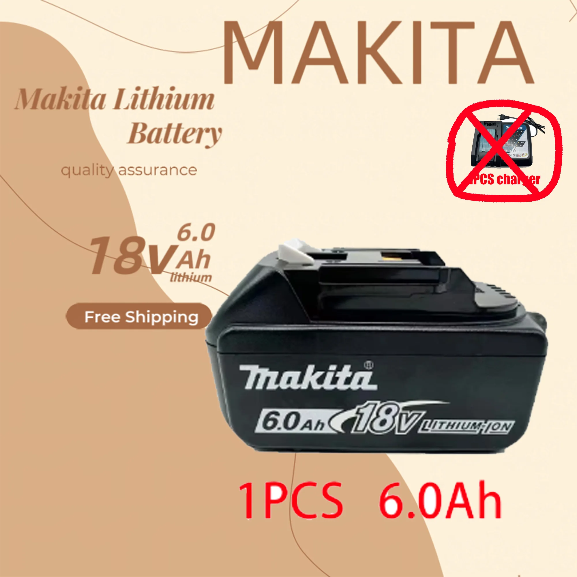 Makita 18V 6.0Ah High-Capacity Rechargeable Battery – Replacement for BL1830/BL1860 Tools