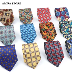 Wholesale Man Tie Vintage 9cm Wide Tie Men Gold Blue Fit Wedding Luxury Party Suit Accessories Necktie Printing Gravatas Gift Fo