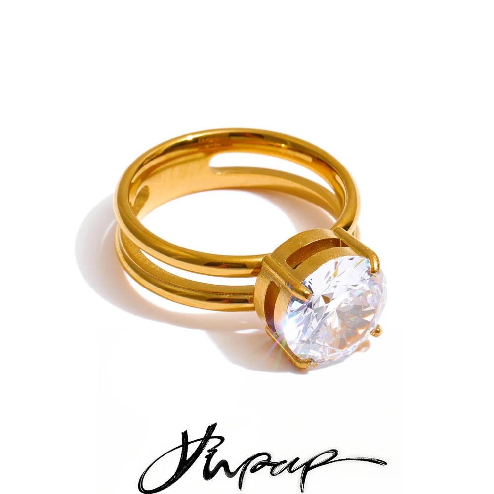 Yhpup Size 678 Casting Stainless Steel Bling Cubic Zirconia Classic Ring 18K Gold PVD Plated Engagement Fashion Delicate Jewelry