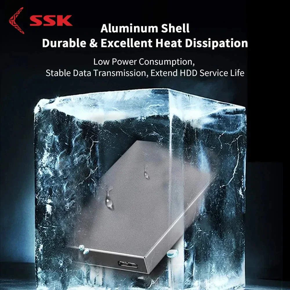 SSK Aluminum USB3.0 To SATA 2.5” External Hard Drive Enclosure Adapter for 2.5 Inch 9.5mm 7mm SATA HDD and SSD Hard Drive Case