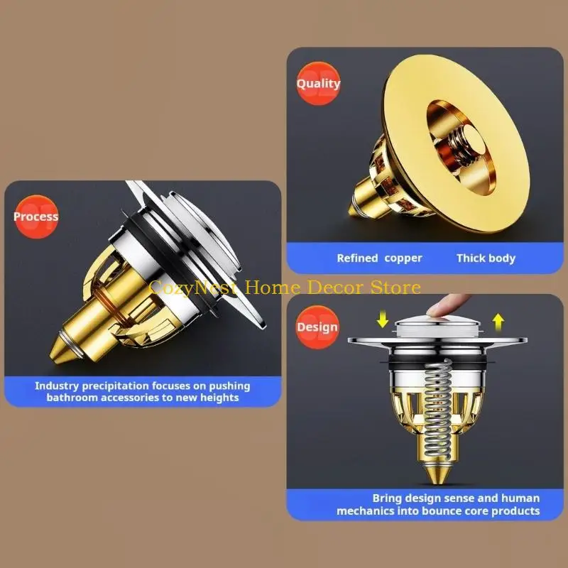 92MF Press Down Sink Drain Stoppers with Not Block Feature Upgrades Perfect for Bathroom & Kitchen Strong Metal Construction