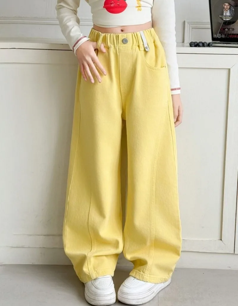 

Широкие брюки для девочек, весенние, 5-12 лет, хлопковые, прямого кроя, свободные, мягкие, дышащие, модные, с зауженным низом