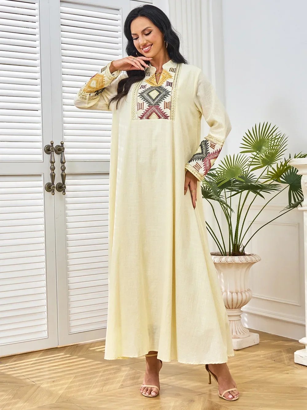 Middle Eastern Muslim Women's Fashion Beaded and Embroidered Party and Gathering Evening Gown with A Large Flare Skirt.