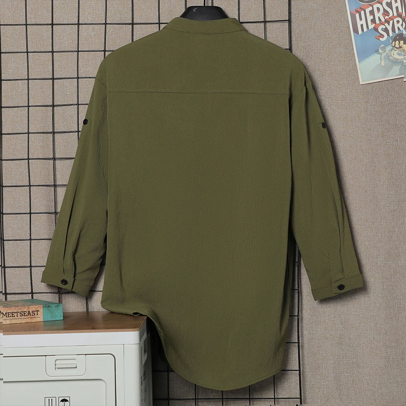 قميص كتان رجالي بأكمام طويلة على الطراز الصيني ، ياقة قائمة ، مقاس فضفاض ، قماش كتان ، كاجوال ، صيفي ، متعدد الاستخدامات #4