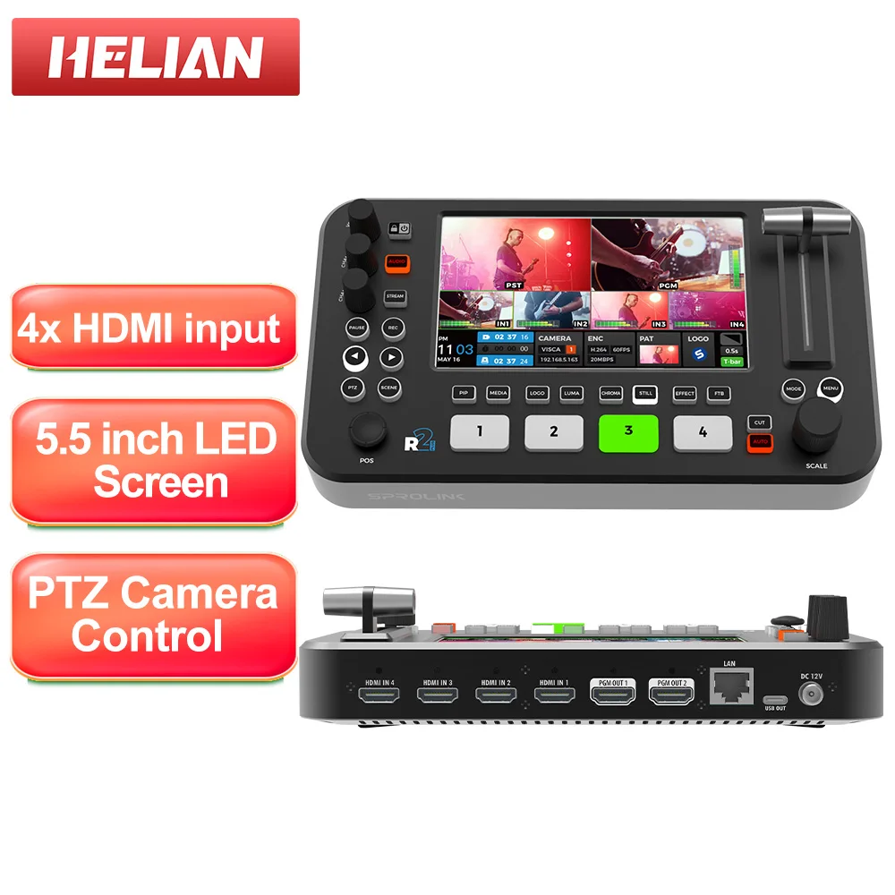 Переключатель видеомикшера с ЖК-экраном, 4-канальный переключатель потоковой передачи в реальном времени HDMI для мультисетевой камеры, потоковая передача локального видеозаписи