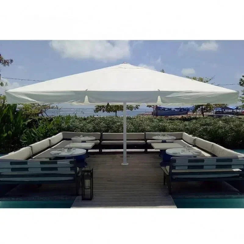 Cafe Shop Aluminum Alloy Frame Fabric Roof Umbrella Outdoor Waterproof Round White Shading Umbrella