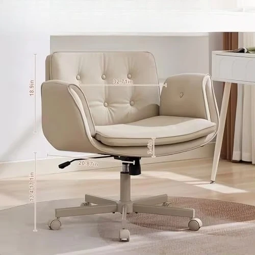 Simple PU leather office chair with cross-legged base, rotatable height adjustment, suitable for home office