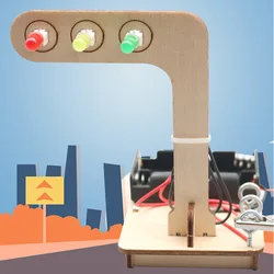 Mini Kids Science Experiment for Children Boys DIY Toys Wooden Traffic Light Led Student Gizmo Learning Education Toys Gift
