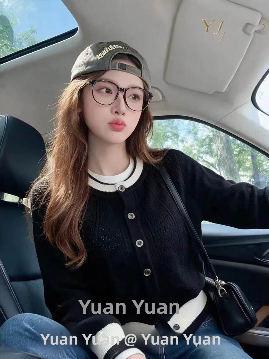 Color Block round Neck Hollow out Knitted Short Cardigan Women's Slim Fit Style Soft Polyester Fiber Long Sleeve Princess Sleeve