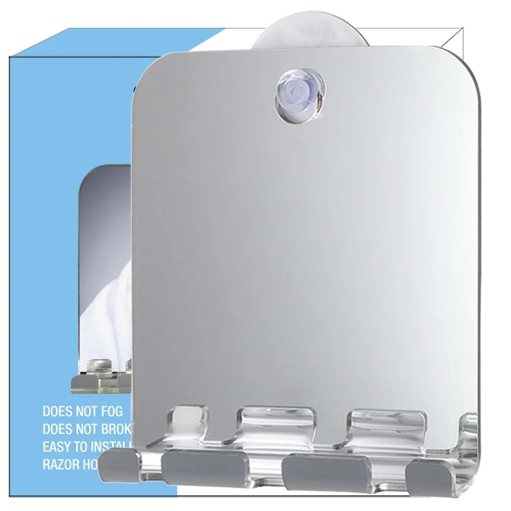 Acrylic Anti-Fog Shaving Mirror Shatterproof with Wall Suction Shower Mirror Portable Fogless Makeup Mirror Bathroom Tools