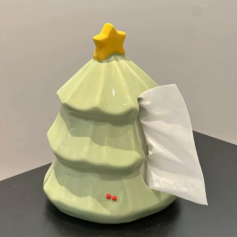 

Cute Christmas Tree Table Tissue Box Ceramic Tissue Box High Appearance Level Creative Tissue Storage Decoration Toothpick Box