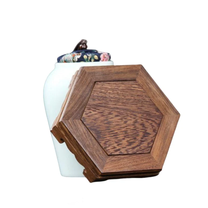 Hexagon Wooden Display Stand Miniature Model Sculpture Base Flower Pot Bonsai Display Stand Mini Buddha Statue Decorative Base