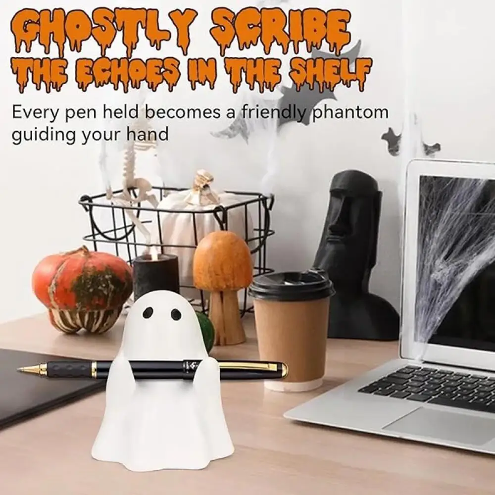 1 piece cute Halloween ghost pen holder, little ghost statue design pencil support for home office desktop decoration