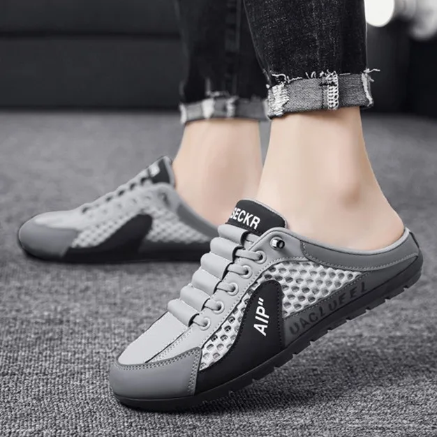 Summer Breathable Mesh Shoes Half-slipper Man One Foot on Outdoor Lazy ShoesTrendy and Versatile Soft-soled Casual Bean Shoes