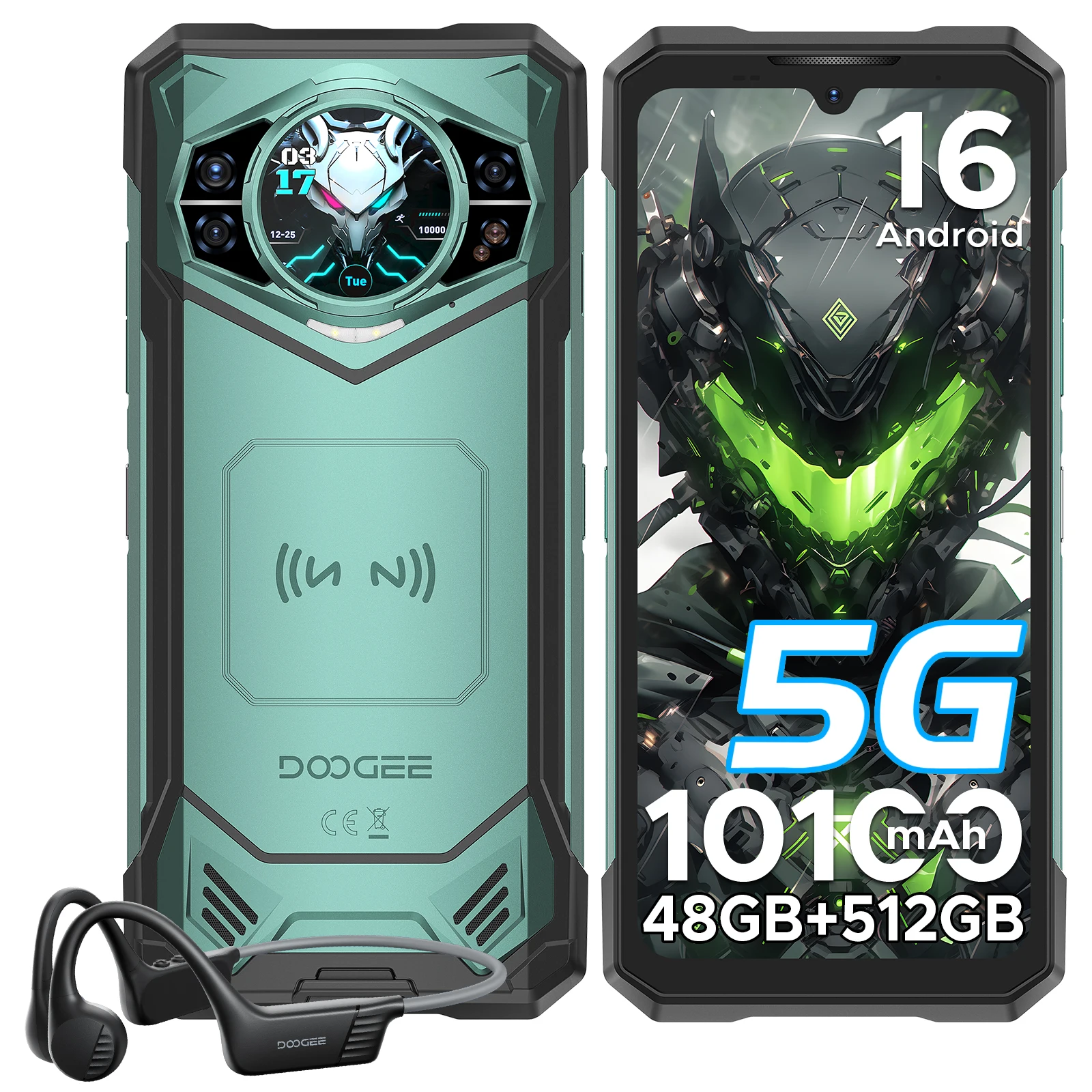 DOOGEE S200 X 5G Robuuste Telefoon 32GB+512GB, 6.72" FHD+ 120Hz IPS-scherm, 10100mAh batterij, Dimensity 7050, AI-mobiele telefoons
