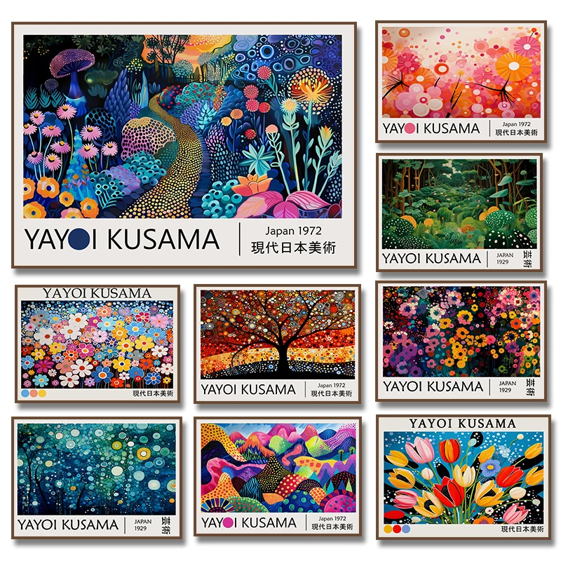 Yayoi Kusama Flower Exhibition Poster Canvas Painting Print Japanese Wall Art Picture for Living Room Home Decor Cuadros