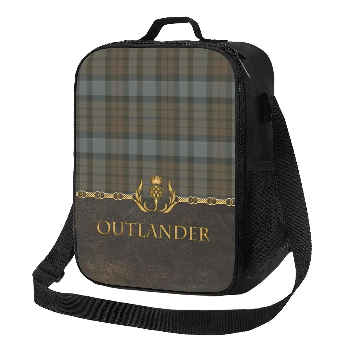 Deri ve Tartan Outlander desen termal yalıtımlı öğle yemeği çantası Modern ekose onay doku taşınabilir yemek taşıma çantası için Bento kutusu