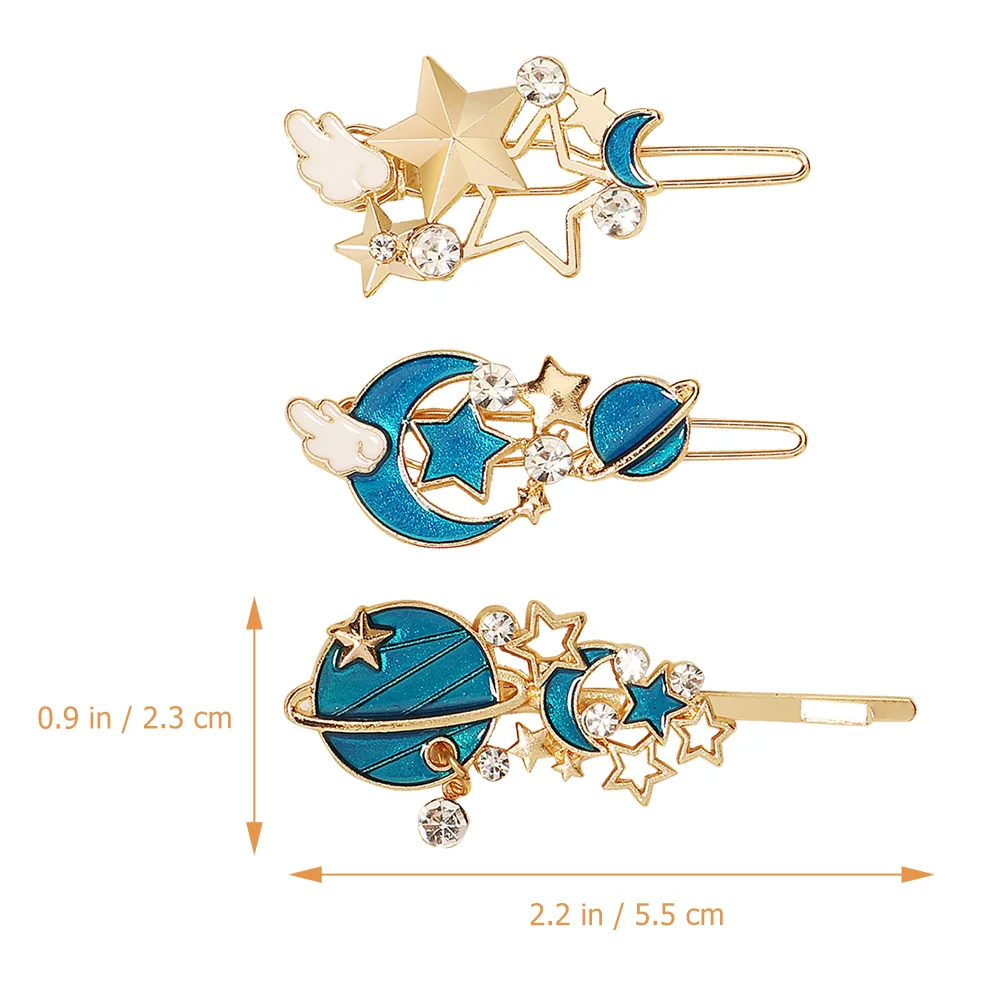 3 ชิ้น Bangs ผมคลิปด้านข้างคลิปกลวง Star Hairpins งานแต่งงาน Moon Blue เครื่องประดับ Miss