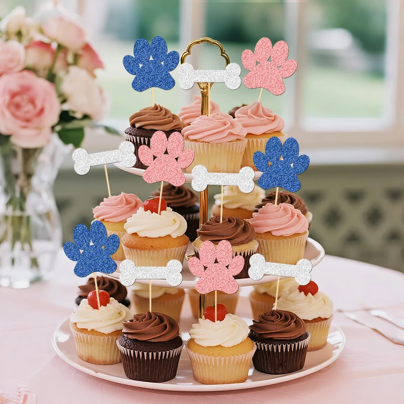 YOMDID 24 Stück Cupcake-Topper für Hunde, glitzernde Welpen, Pfote und Knochen, Cupcake-Topper, Cupcake-Picks für Hunde, Geburtstagskuchen-Dekoration – Detail 11