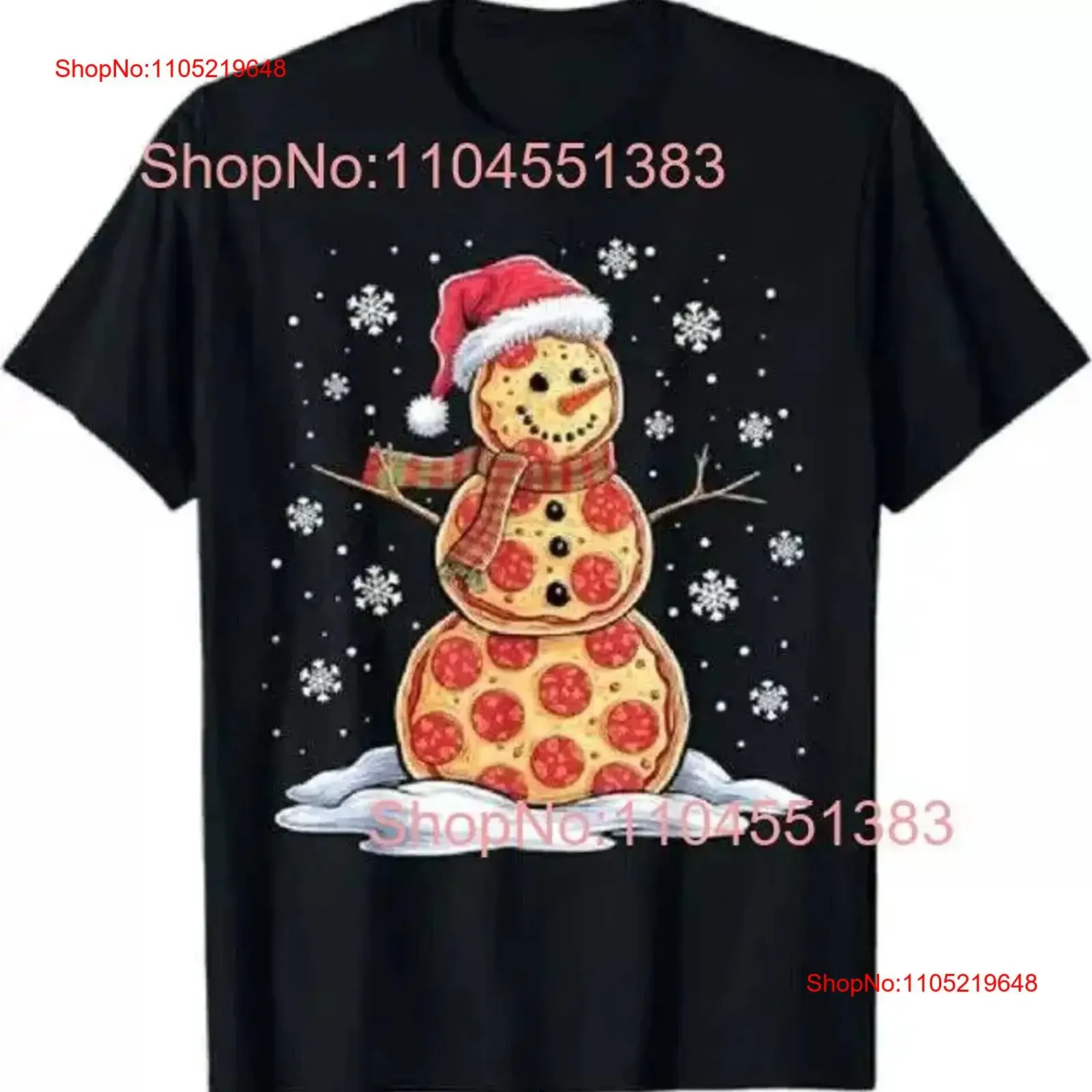 

Pizza Sn0wm a n Santa Hat Christmas Party Funny T Shirt vintage Washed Slightly graphic Versatile Unisex Comfortable Casual