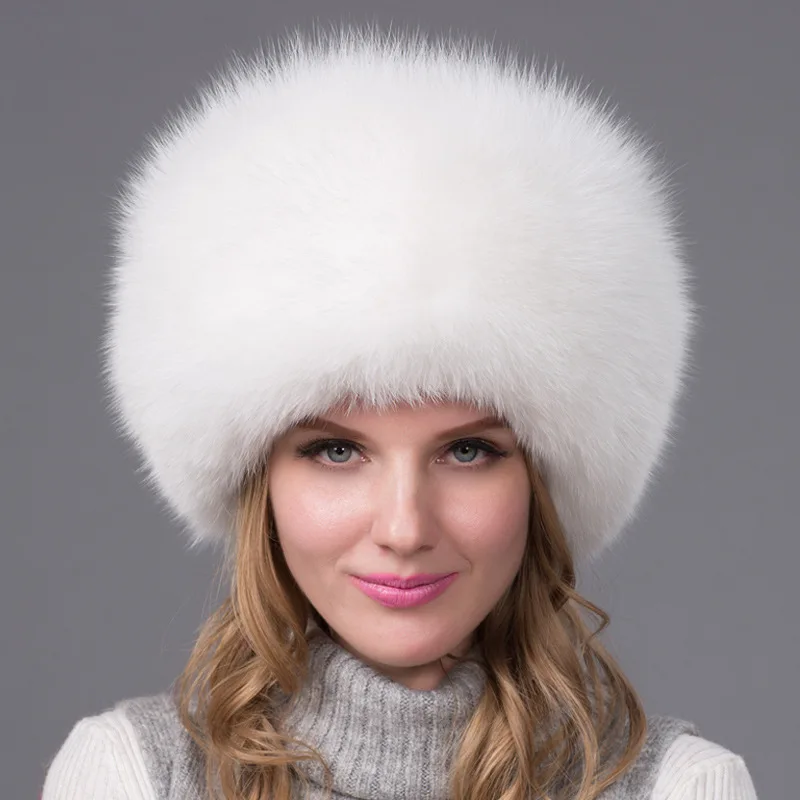 2024 Hot Sale 100% natural Fox Fur Hat Women Cap Thick Fur Cap Winter Warm Hat Female Fashion For Women Hat With Earmuffs Hat