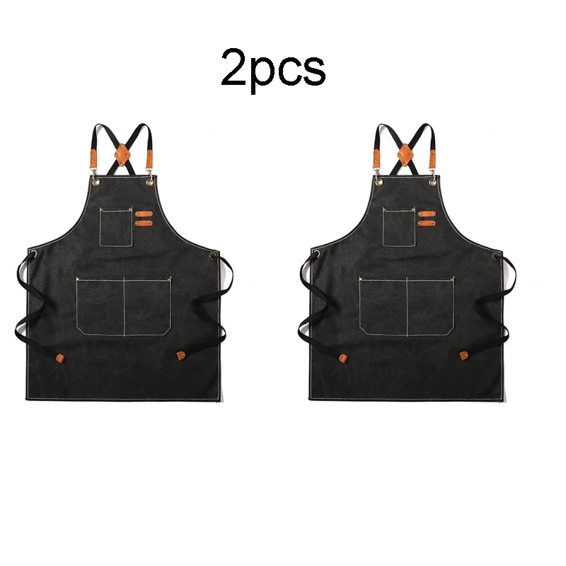 

1-2 Pack Canvas Cross Back Chef Apron for Men Women with Pockets, Cotton Tool Aprons for Cooking Kitchen BBQ Artist