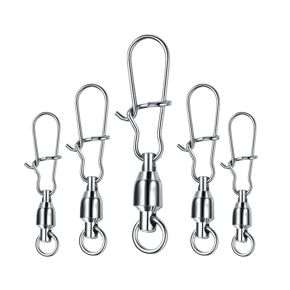 10PCS/lot Stainless Steel Fishing Connector Swivels Interlock Rolling with Hooked Bearing Fishhook Lure Tackle Accessories