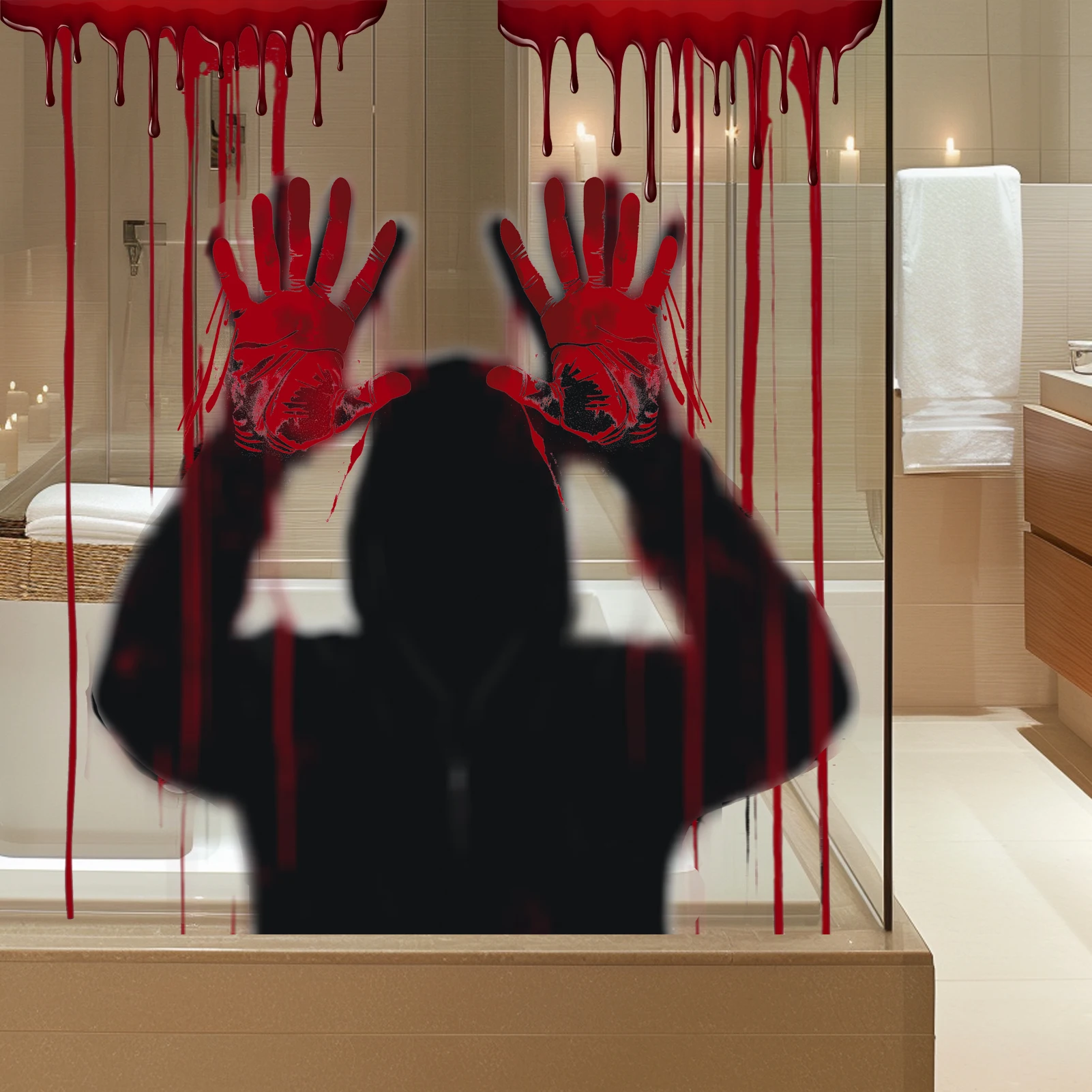 Multi-style Bloody Ghost Silhouette Wall Sticker Zombie Handprint Window Decal Removable Peel and Stick PVC Halloween Decoration