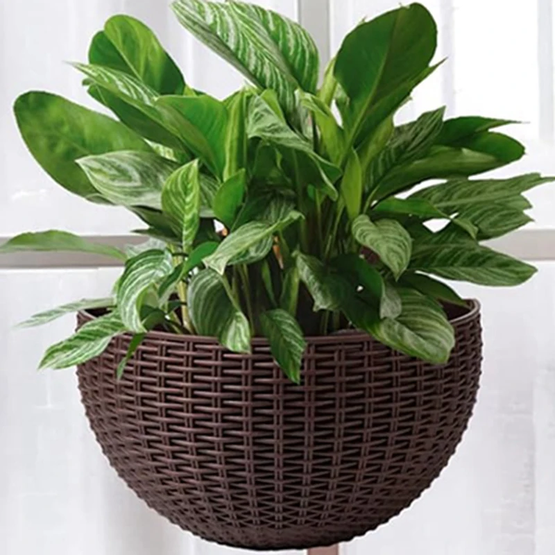 Brown Large European-Style Imitation Rattan Wall-Mounted Semi-Circular Flowerpot Lazy Flowerpot Durable Easy Install Easy To Use