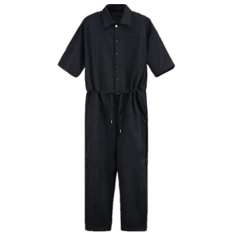 Tide Spring New Male Hair Stylist Work Jacket Nightclub High Street Jumpsuit Loose Hip Hop Tooling Short Sleeve Trousers M-4XL