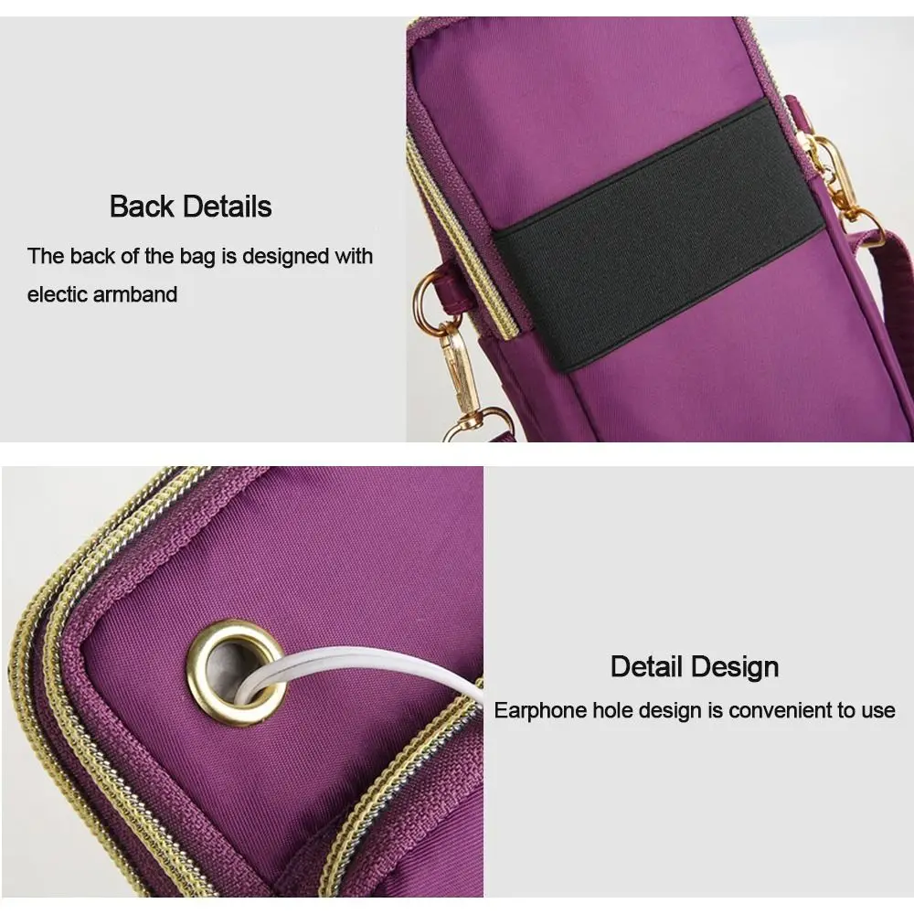 New Mobile Phone Crossbody Bags Women Fashion Shoulder Bag Cell Phone Pouch With Headphone Plug 3 Layer Wallet Sports Arm Bag