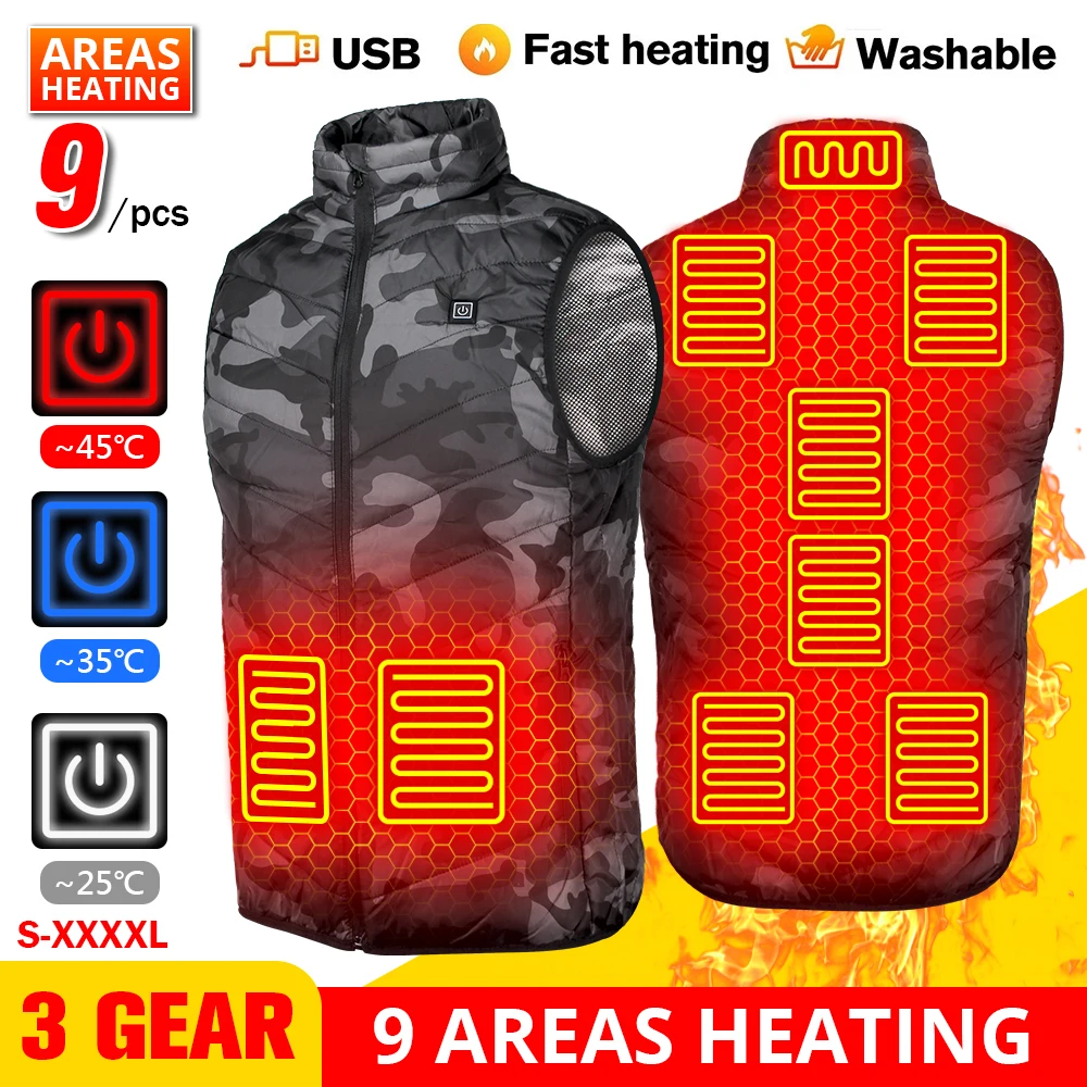 

21 Areas Coat Hunting Ski Winter Warm Jacket Waterproof USB Electric Heating Vest New Men Women Outdoor Round Neck Heated Vest