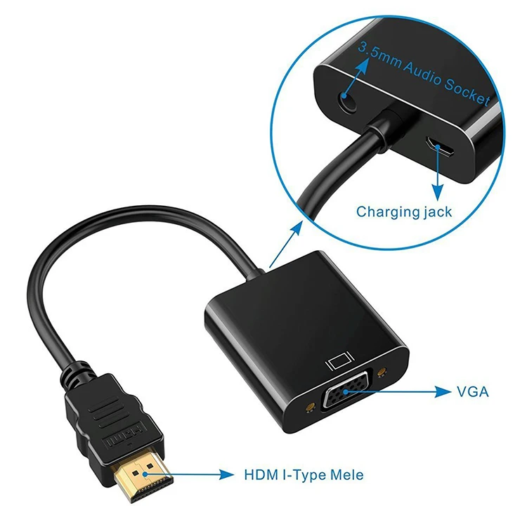 HDTV to VGA cable converter with audio power interface TV projector notebook adapter