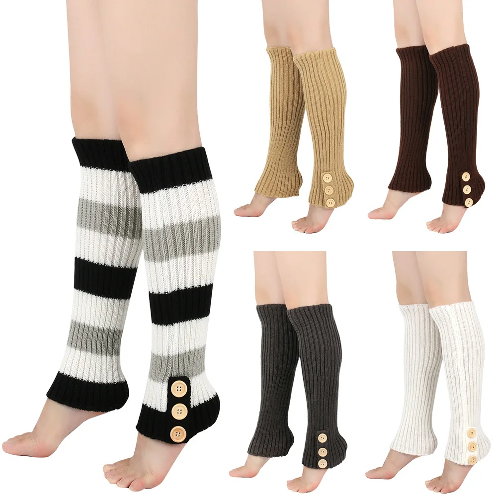 2 pairs Women  Knitted Warm Socks Leg Warmers Knit Button Socks Long Boot Covers Wool Autumn Winter Stockings Loose Socks
